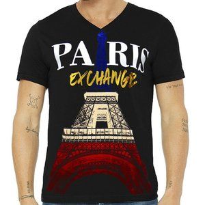 EXCHANGE MEN PARIS BLACK V-NECK T-SHIRT SIZE S M L